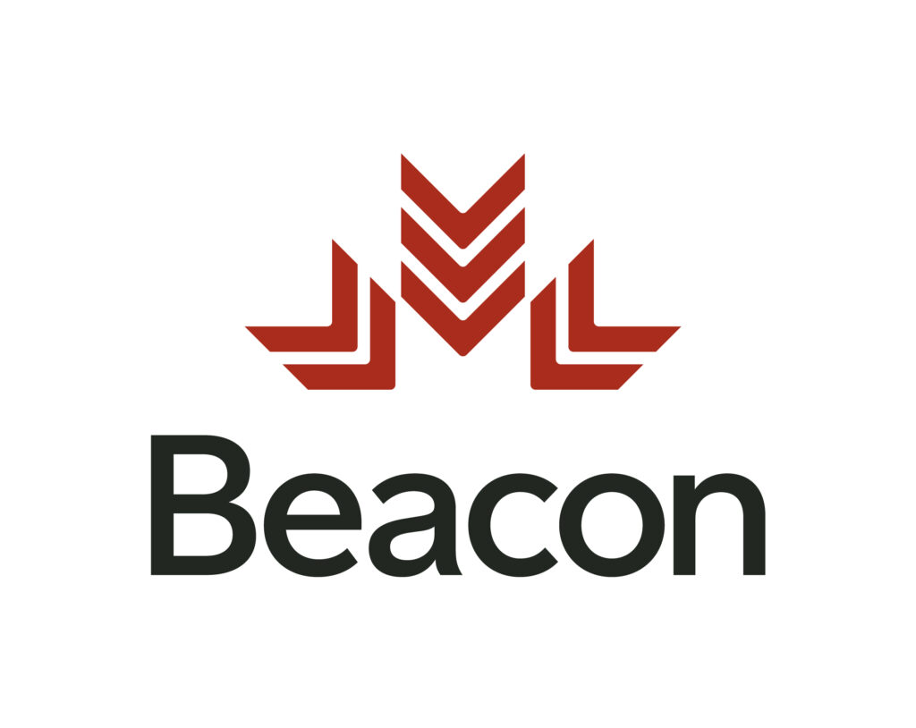 Beacon logo featuring red chevrons above the brand name, used in comparison with Remitly for CAD to INR money transfer services.